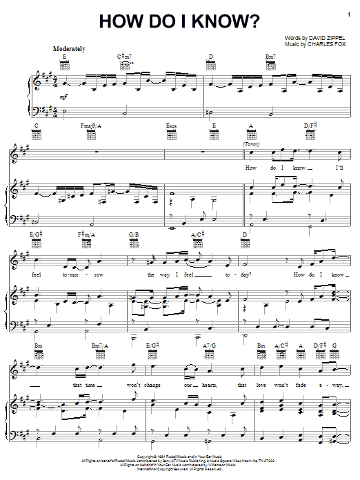 Charles Fox How Do I Know? sheet music notes and chords arranged for Piano, Vocal & Guitar Chords (Right-Hand Melody)