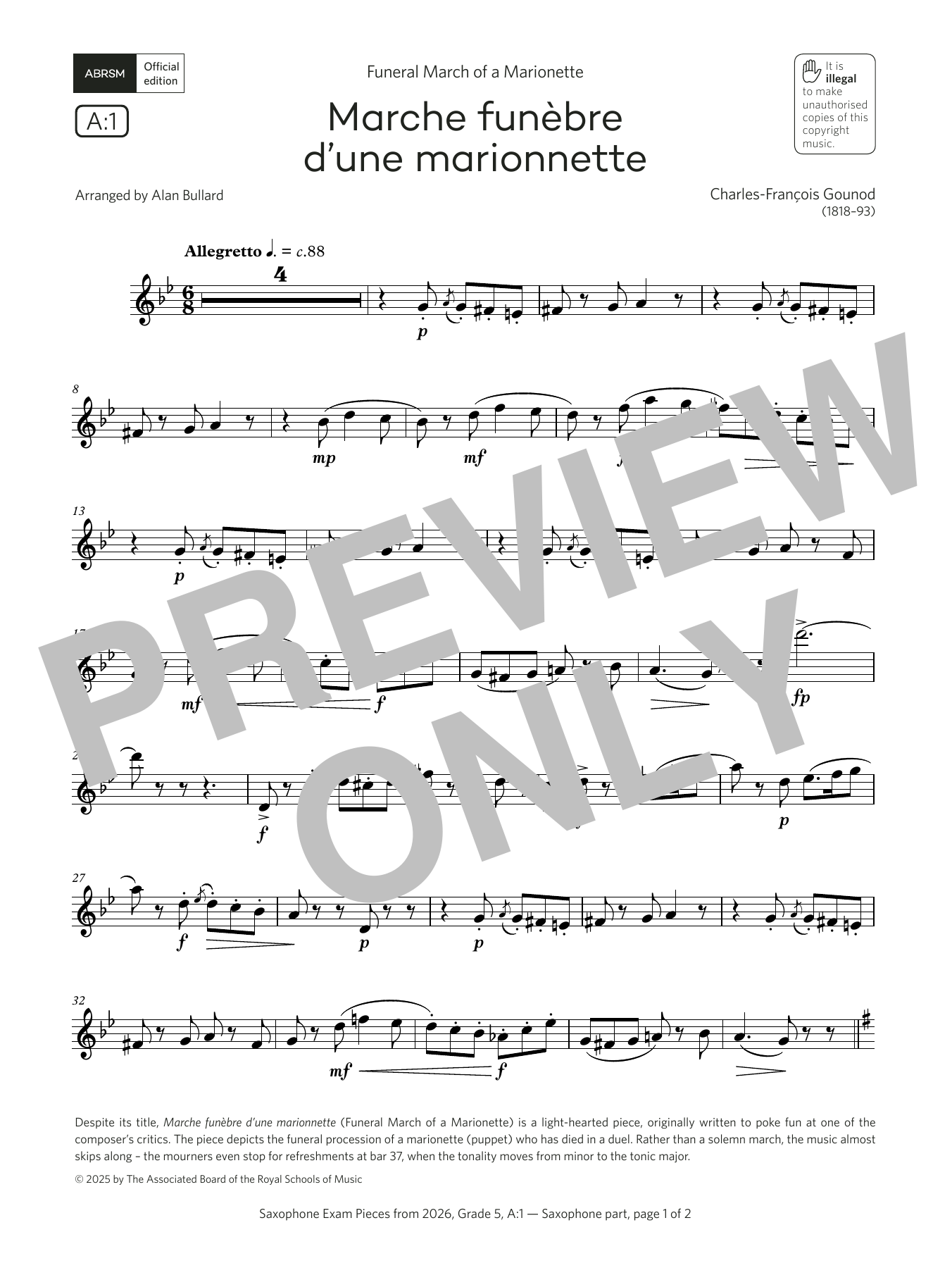Charles-François Gounod Marche funèbre (Grade 5, list A1, from the ABRSM Saxophone Syllabus from 2026) sheet music notes and chords arranged for Alto Sax Solo