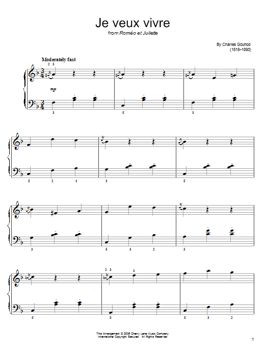 Charles Gounod Ah Je Veux Vivre sheet music notes and chords arranged for Easy Piano