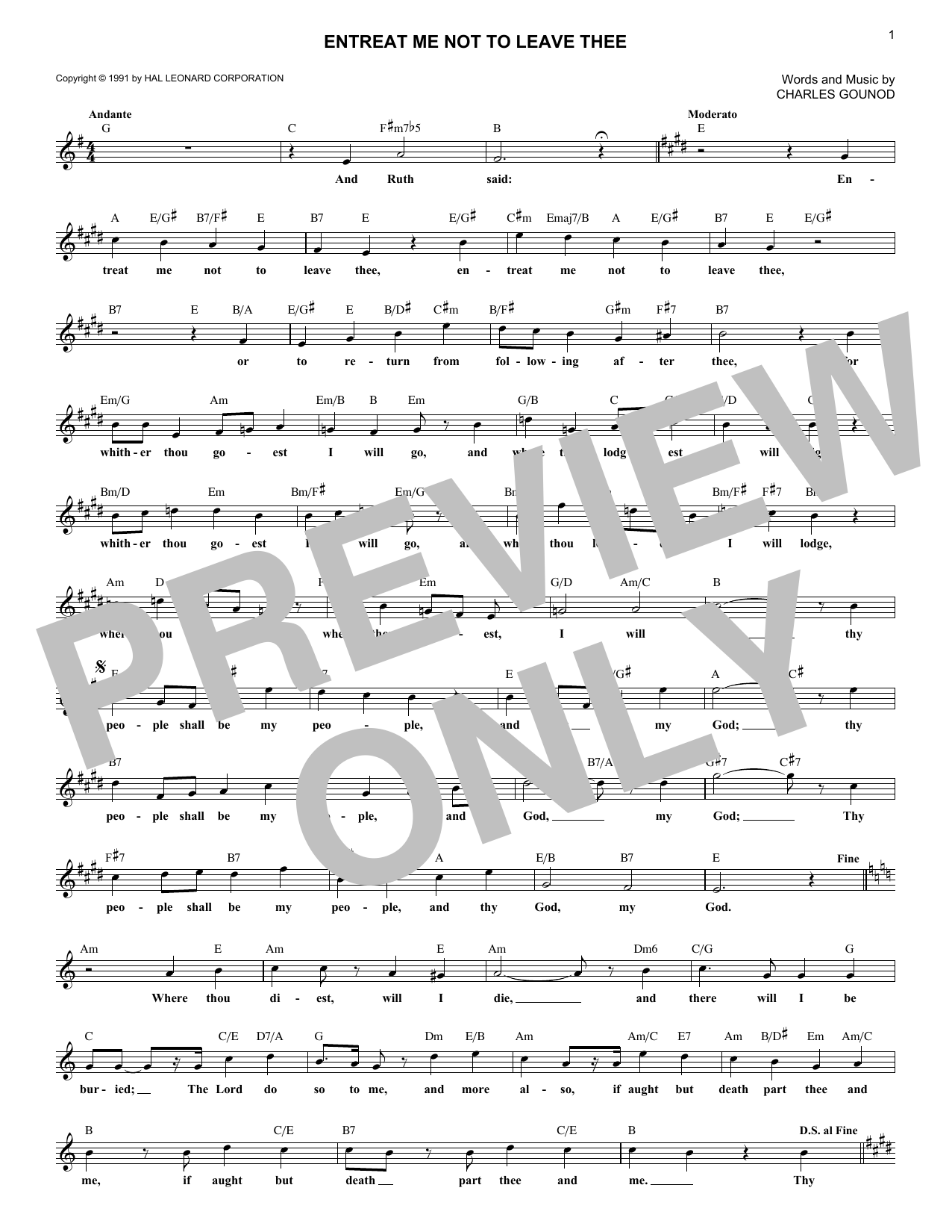 Charles Gounod Entreat Me Not To Leave Thee sheet music notes and chords arranged for Piano & Vocal