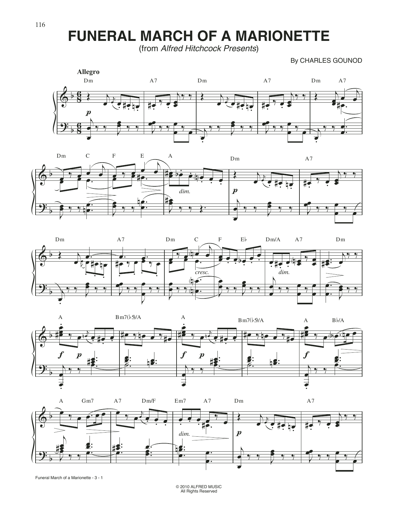 Charles Gounod Funeral March Of A Marionette (arr. Dan Coates) sheet music notes and chords arranged for Piano Solo