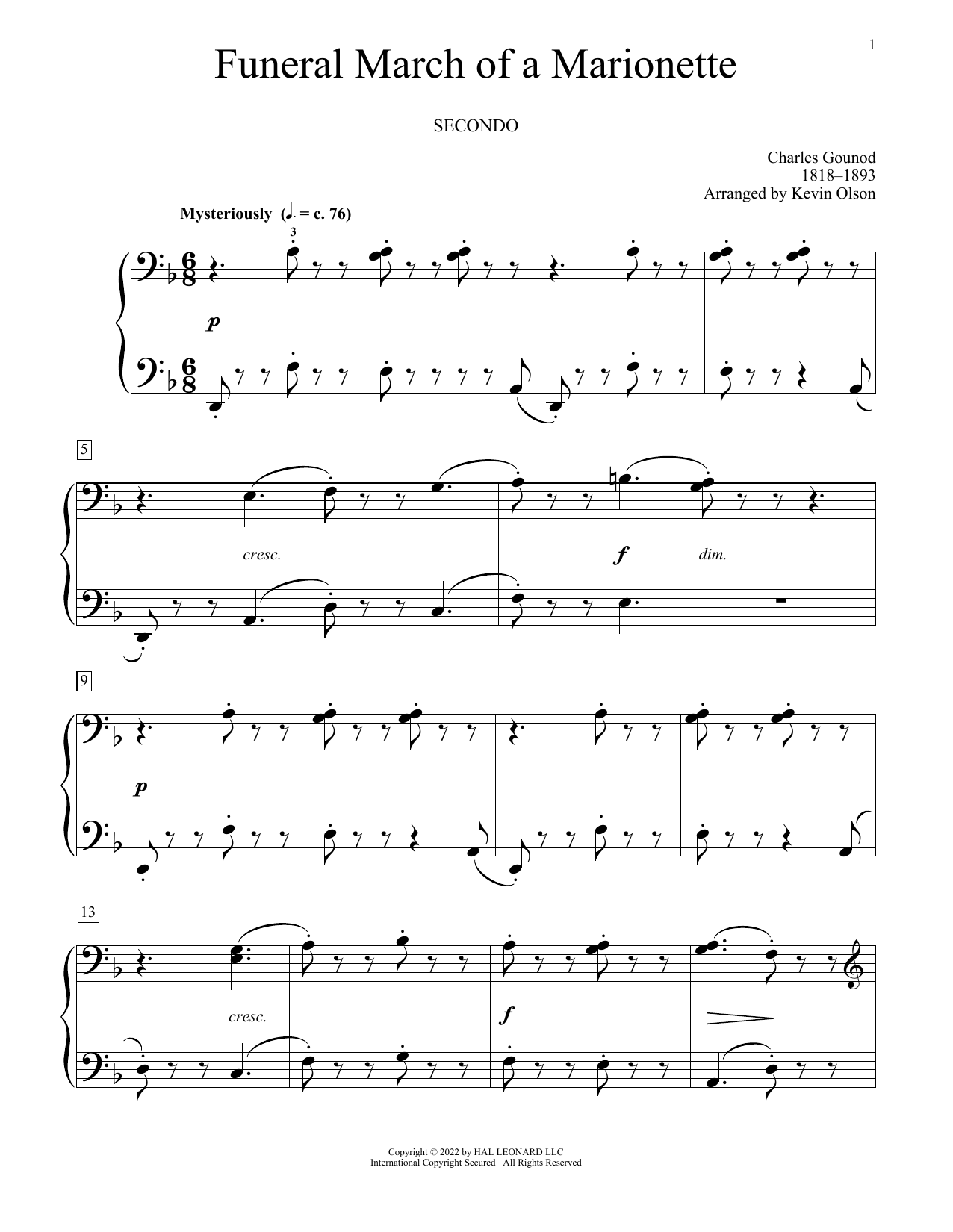 Charles Gounod Funeral March Of A Marionette (arr. Kevin Olson) sheet music notes and chords arranged for Piano Duet
