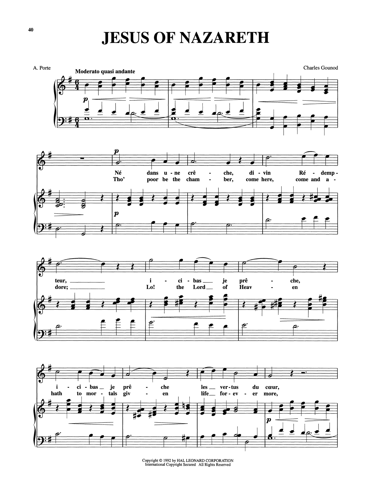 Charles Gounod Jesus Of Nazareth sheet music notes and chords arranged for Piano & Vocal