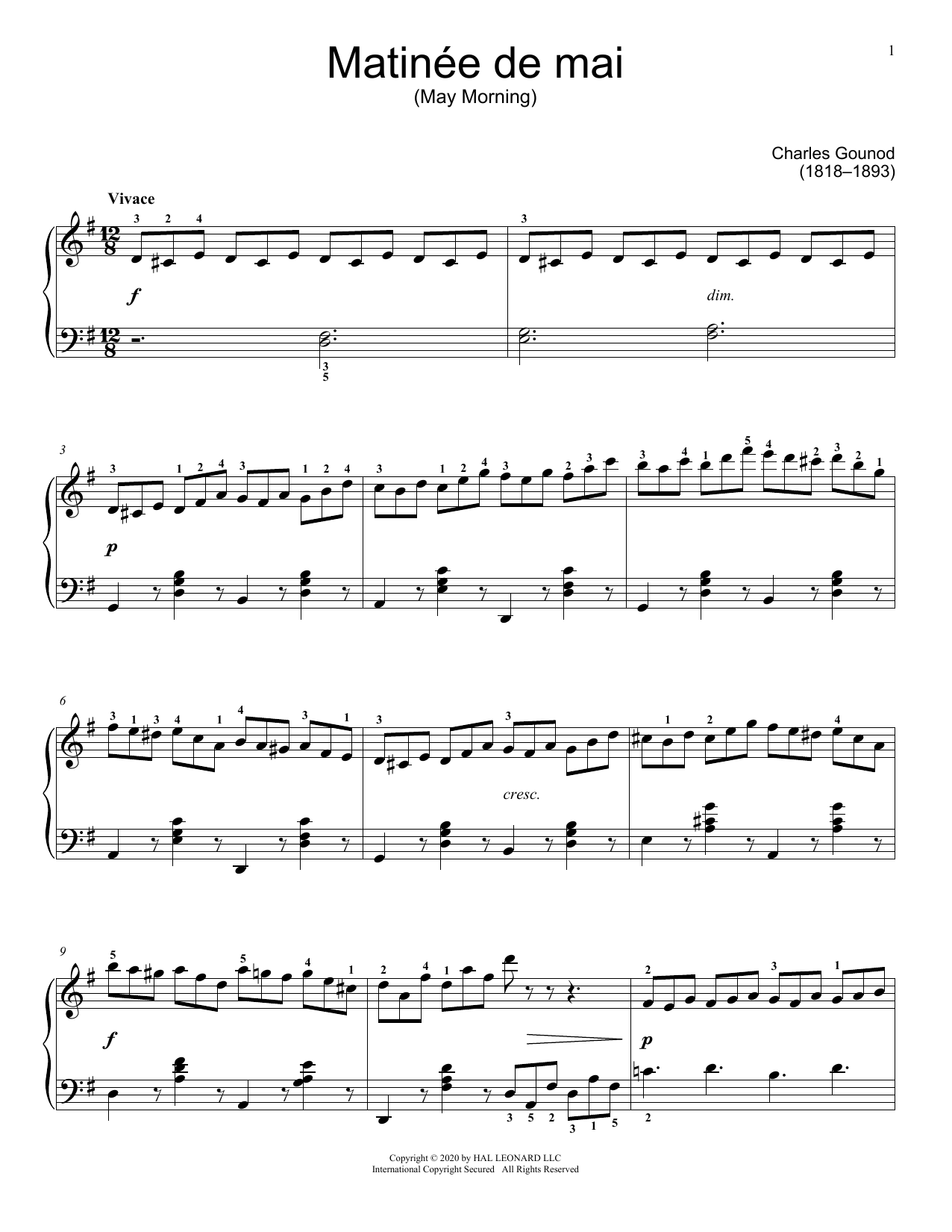Charles Gounod Matinee de mai sheet music notes and chords arranged for Educational Piano
