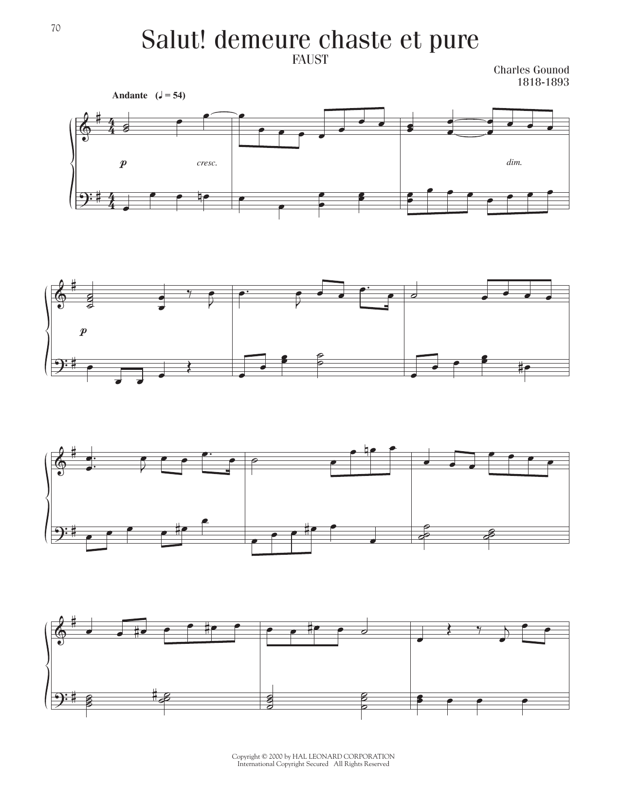 Charles Gounod Salut! Demeure Chaste Et Pure sheet music notes and chords arranged for Piano Solo