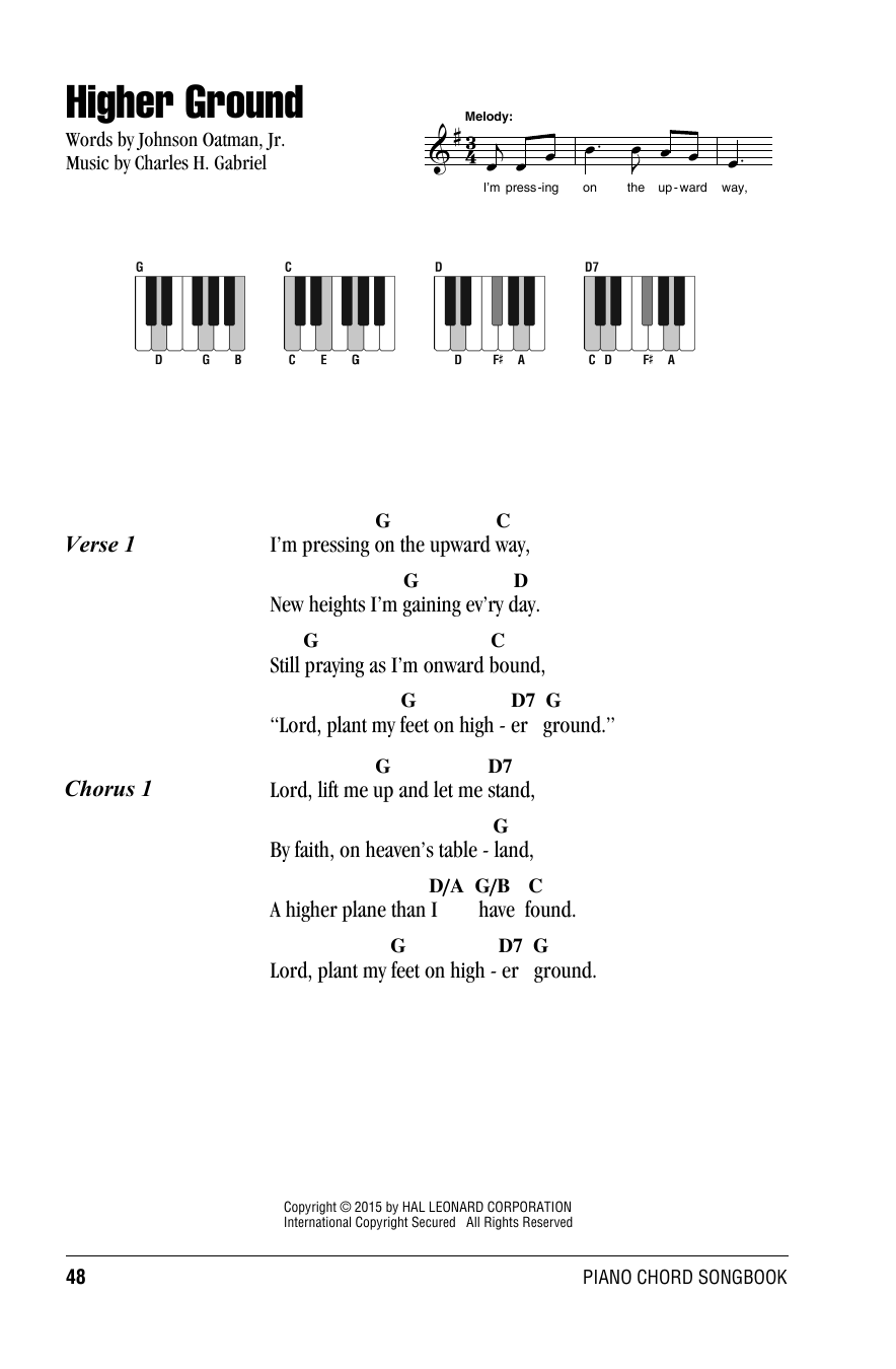 Charles H. Gabriel Higher Ground sheet music notes and chords arranged for Piano, Vocal & Guitar Chords (Right-Hand Melody)