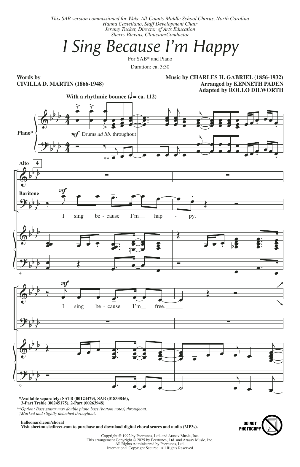 Charles H. Gabriel I Sing Because I'm Happy (adapt. Rollo Dilworth) sheet music notes and chords arranged for SAB Choir
