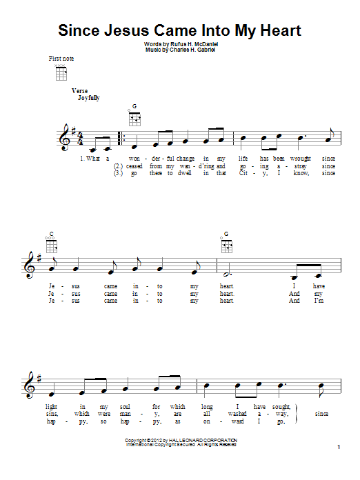 Charles H. Gabriel Since Jesus Came Into My Heart sheet music notes and chords arranged for Ukulele