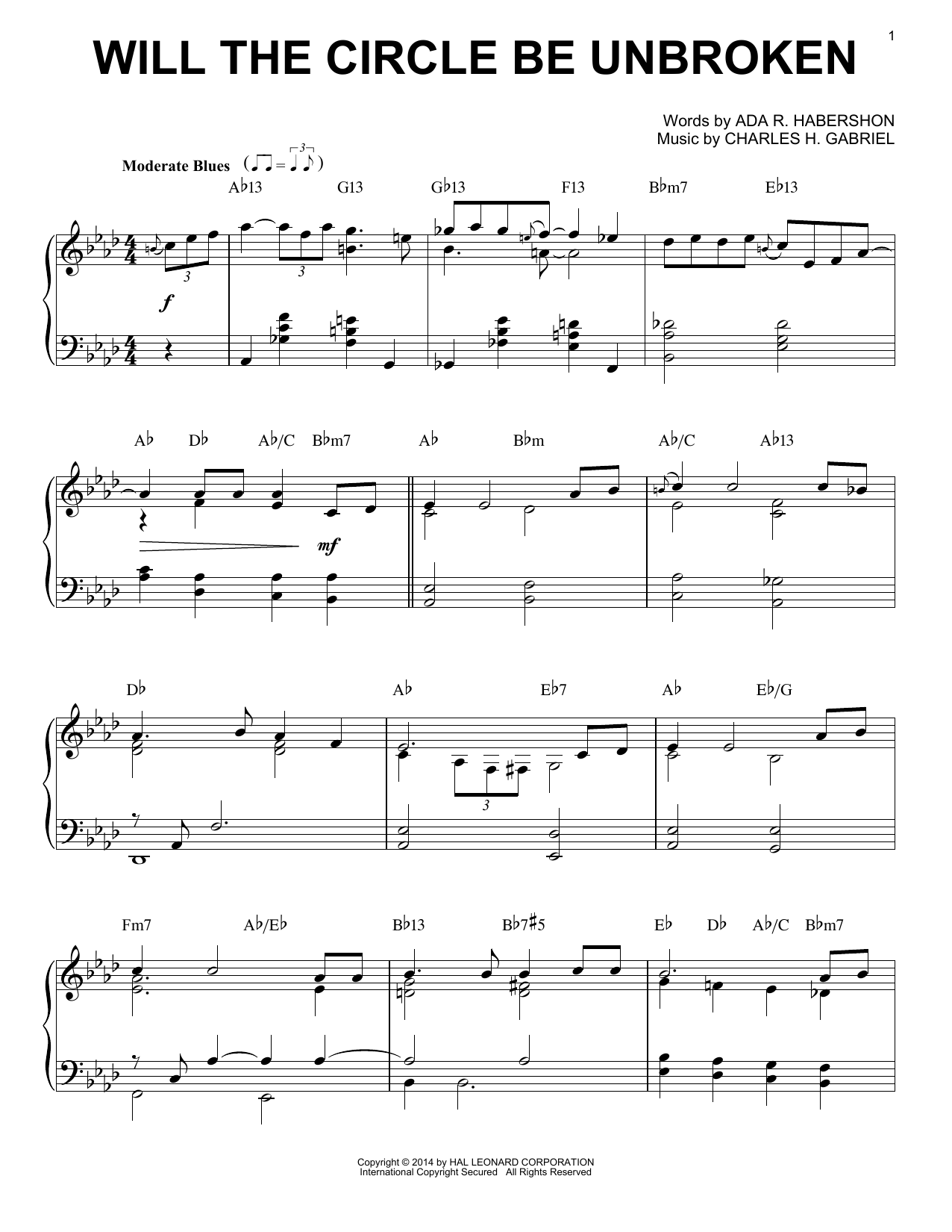 Charles H. Gabriel Will The Circle Be Unbroken [Jazz version] (arr. Brent Edstrom) sheet music notes and chords arranged for Piano Solo
