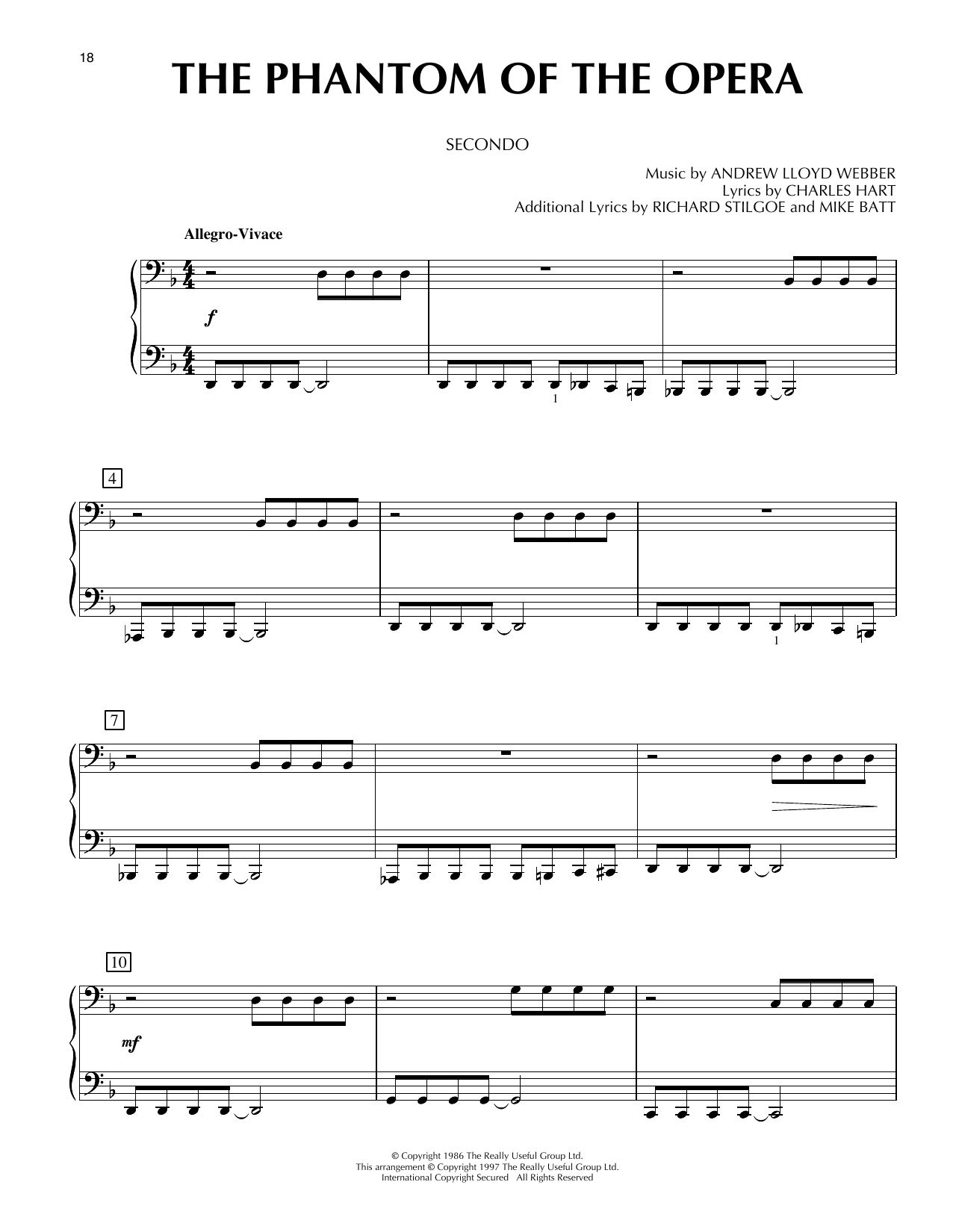 Charles Hart The Phantom Of The Opera sheet music notes and chords arranged for Piano Duet
