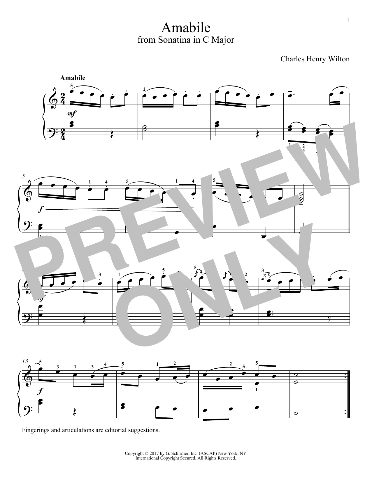 Charles Henry Wilton Amabile sheet music notes and chords arranged for Piano Solo