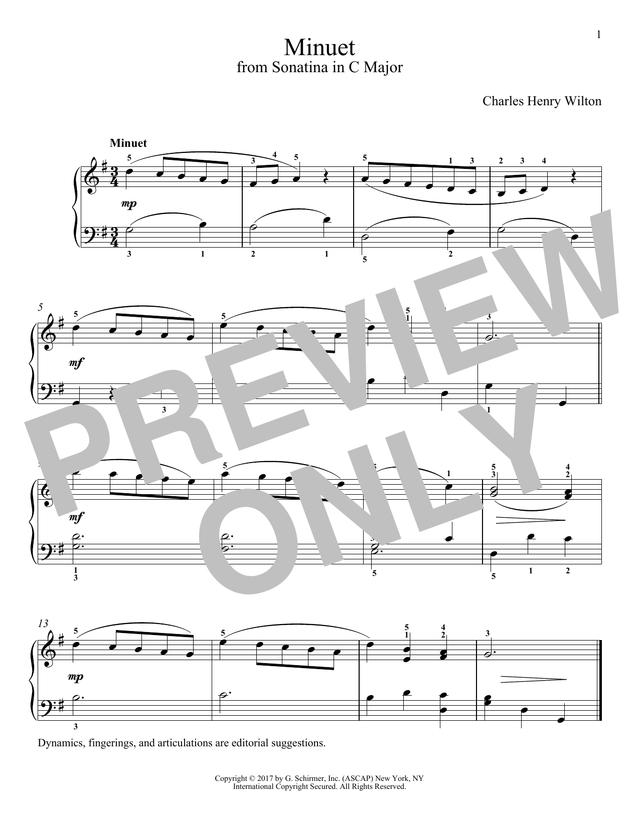 Charles Henry Wilton Minuet sheet music notes and chords arranged for Piano Solo