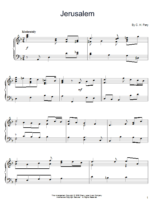 C.H. Parry Jerusalem sheet music notes and chords arranged for Piano Solo