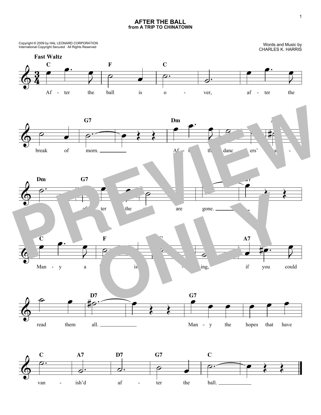 Charles K. Harris After The Ball sheet music notes and chords arranged for Lead Sheet / Fake Book