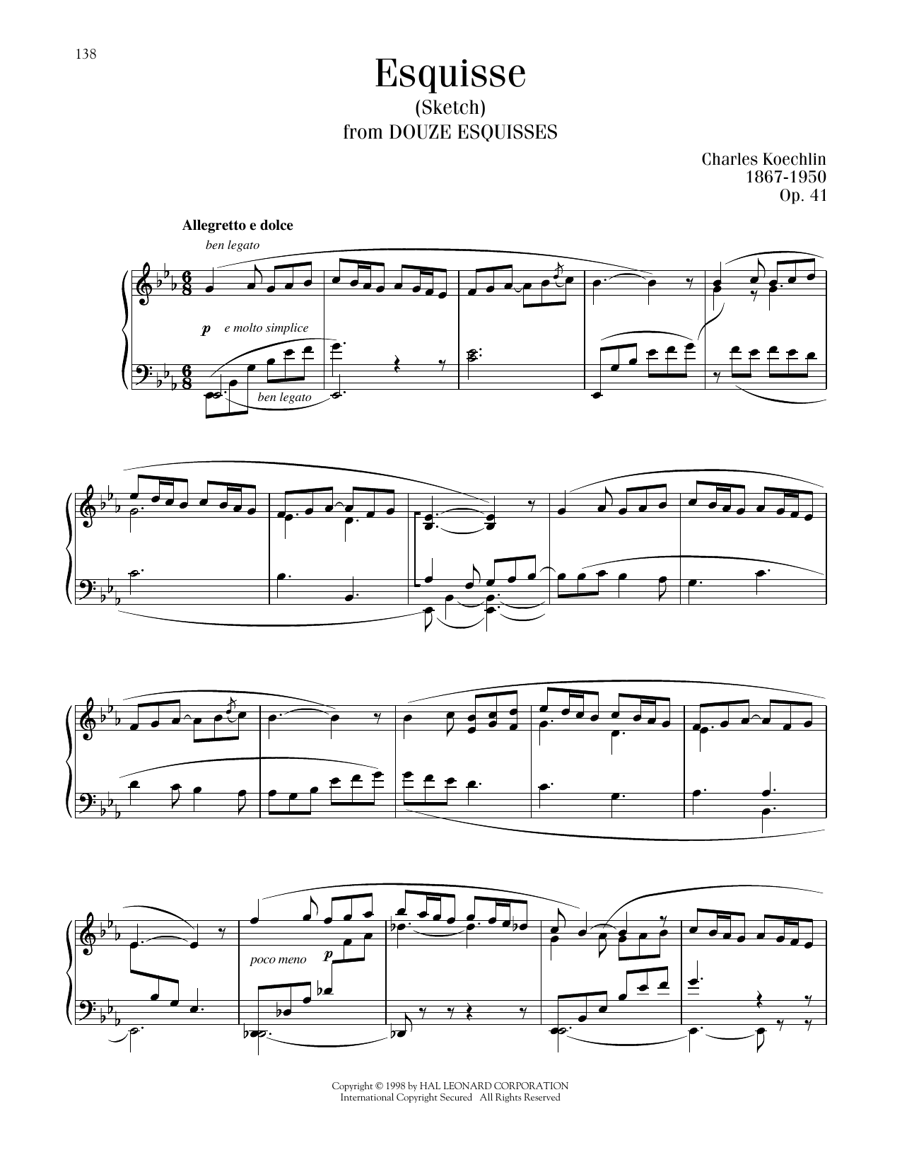 Charles Koechlin Esquisse (Sketch) sheet music notes and chords arranged for Piano Solo