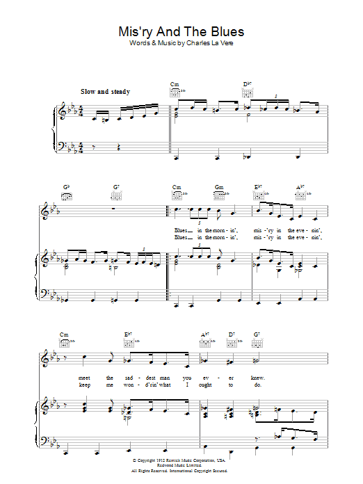 Charles La Vere Mis'ry And The Blues sheet music notes and chords arranged for Piano, Vocal & Guitar Chords