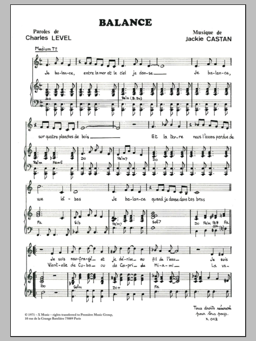 Charles Level BALANCE sheet music notes and chords arranged for Piano & Vocal