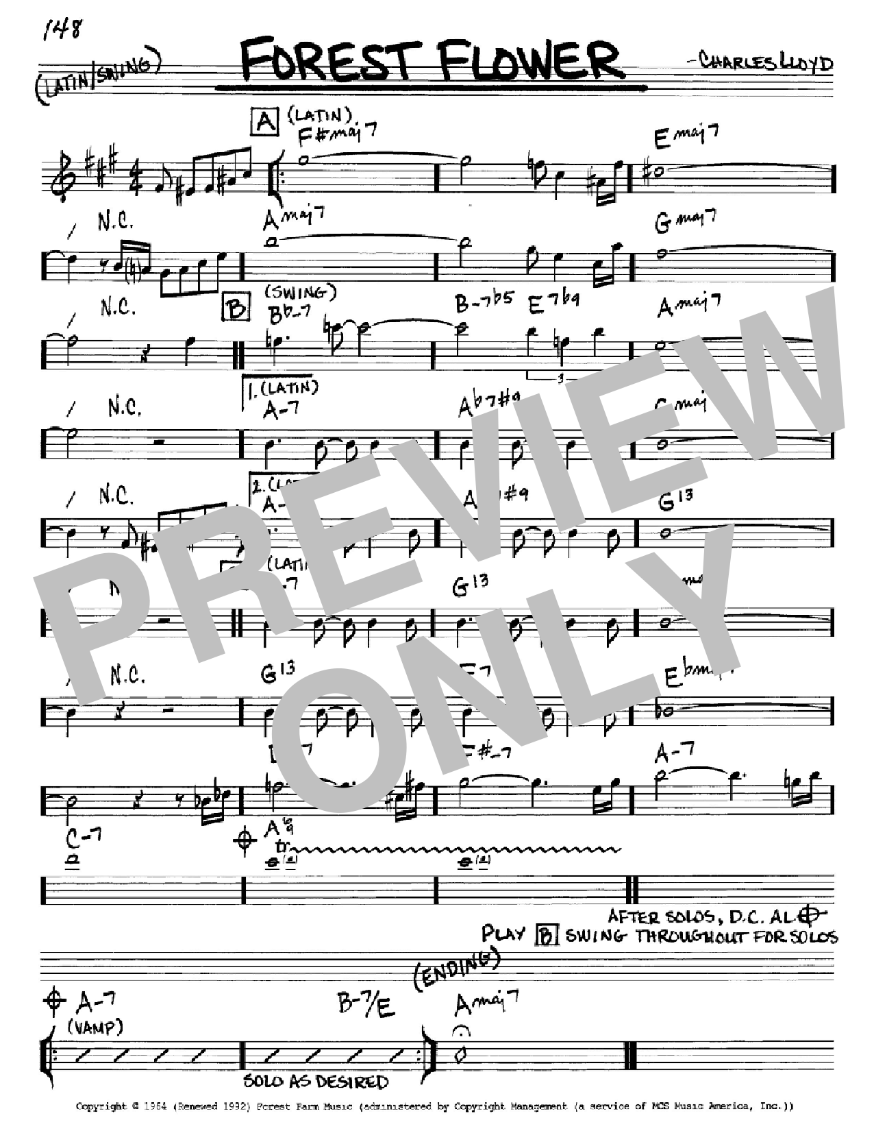 Charles Lloyd Forest Flower sheet music notes and chords arranged for Real Book – Melody & Chords – Bass Clef Instruments