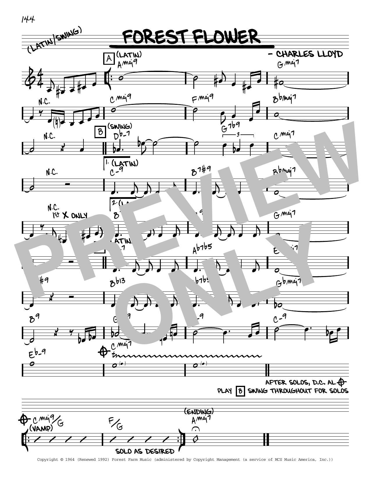 Charles Lloyd Forest Flower [Reharmonized version] (arr. Jack Grassel) sheet music notes and chords arranged for Real Book – Melody & Chords