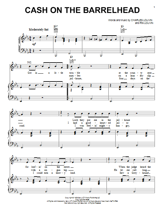 Charles Louvin Cash On The Barrelhead sheet music notes and chords arranged for Piano, Vocal & Guitar Chords (Right-Hand Melody)