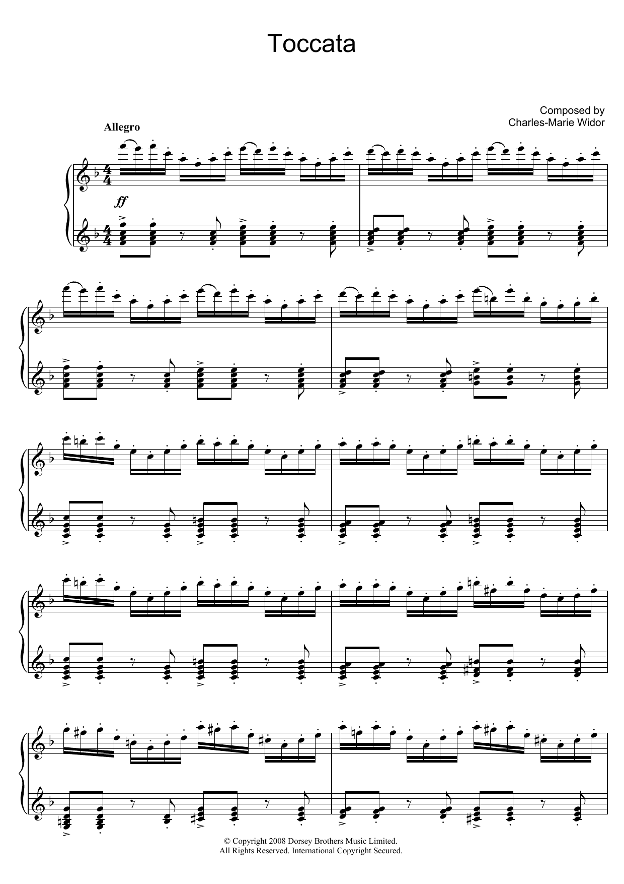 Charles-Marie Widor Toccata (from Symphony No. 5) sheet music notes and chords arranged for Piano Solo