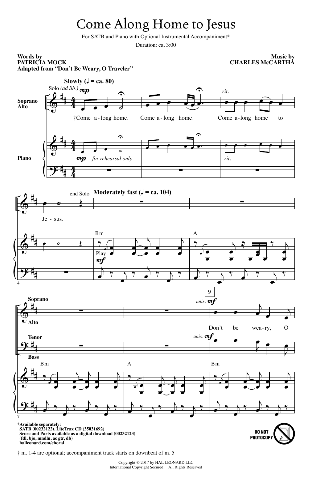 Charles McCartha Come Along Home To Jesus sheet music notes and chords arranged for SATB Choir