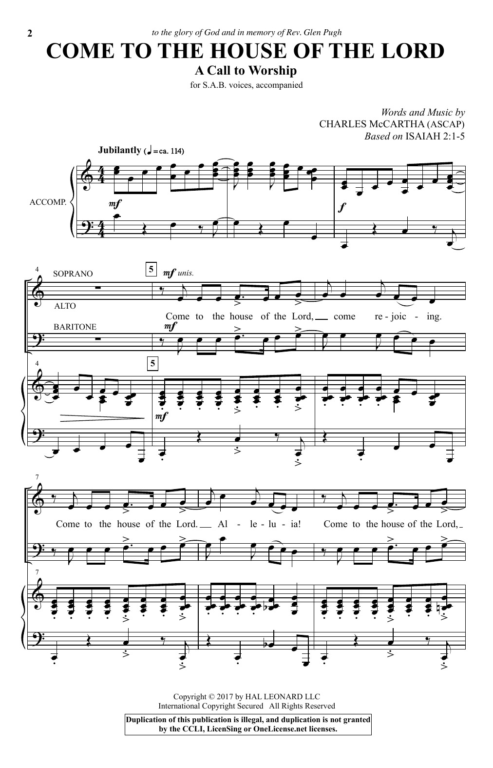 Charles McCartha Come To The House Of The Lord sheet music notes and chords arranged for SAB Choir