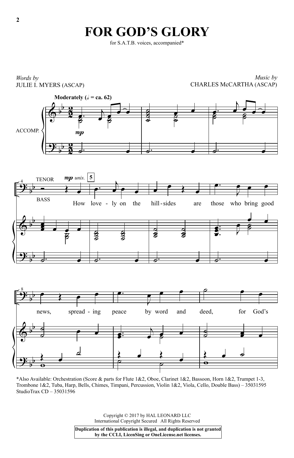 Charles McCartha For God's Glory sheet music notes and chords arranged for SATB Choir
