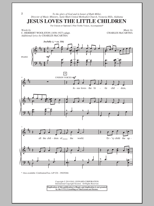 Charles McCartha Jesus Loves The Little Children sheet music notes and chords arranged for Choir