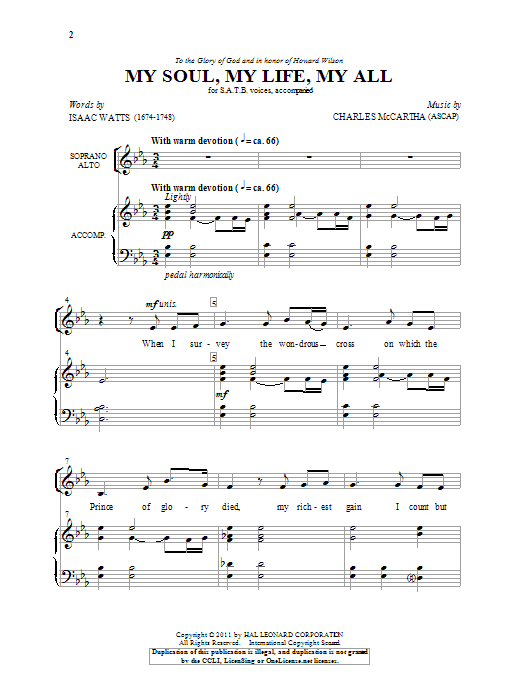 Charles McCartha My Soul, My Life, My All sheet music notes and chords arranged for SATB Choir