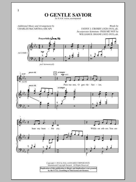 Charles McCartha O Gentle Savior sheet music notes and chords arranged for SAB Choir