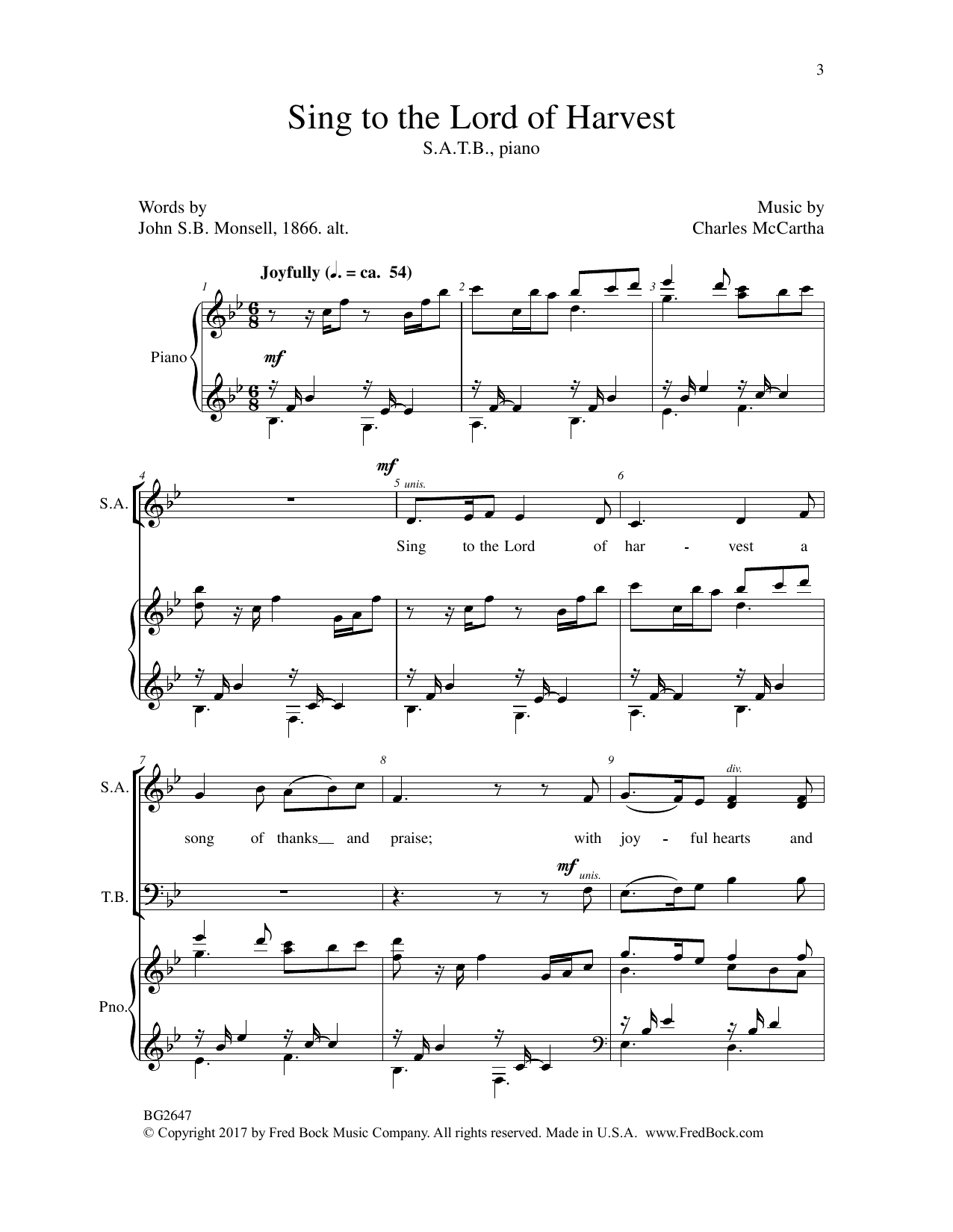 Charles McCartha Sing to the Lord of Harvest sheet music notes and chords arranged for SATB Choir