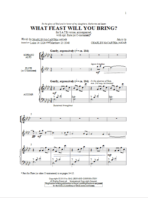 Charles McCartha What Feast Will You Bring? sheet music notes and chords arranged for SATB Choir