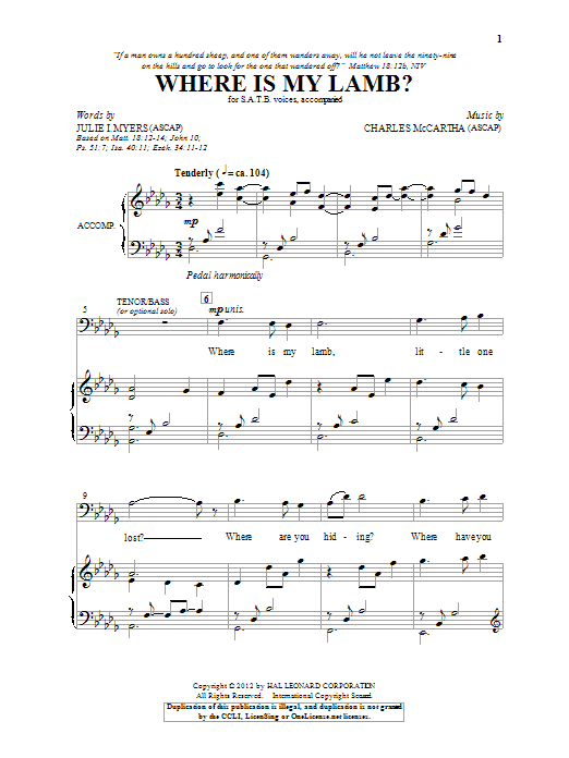 Charles McCartha Where Is My Lamb? sheet music notes and chords arranged for SATB Choir