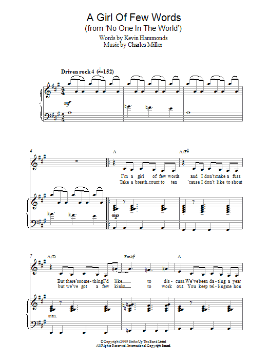 Charles Miller & Kevin Hammonds A Girl Of Few Words (from No One In The World) sheet music notes and chords arranged for Easy Piano