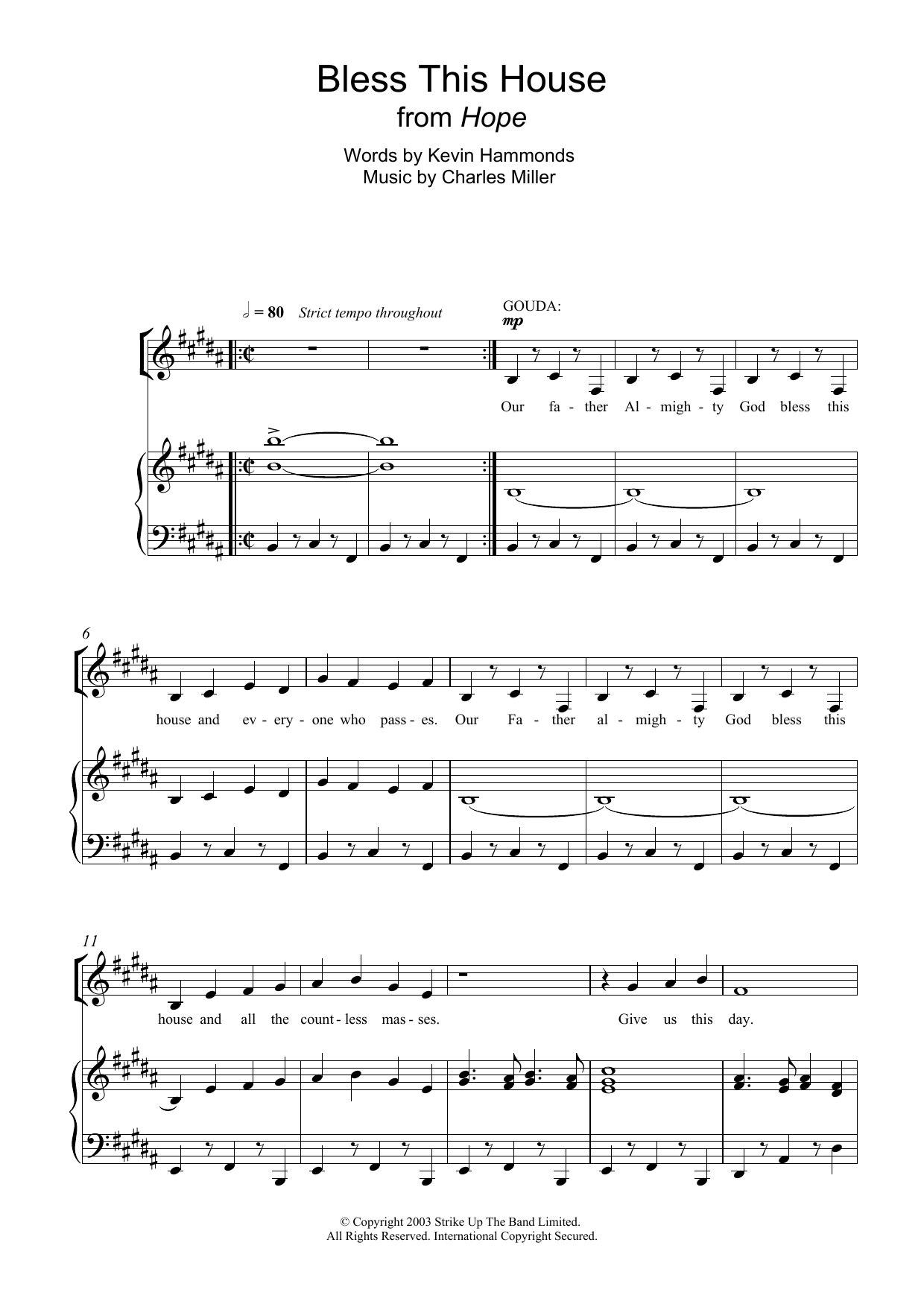 Charles Miller Bless This House (From 'Hope') sheet music notes and chords arranged for Piano & Vocal