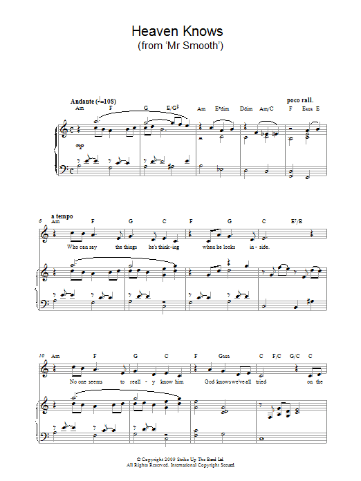 Charles Miller & Kevin Hammonds Heaven Knows (from Mr Smooth) sheet music notes and chords arranged for Easy Piano