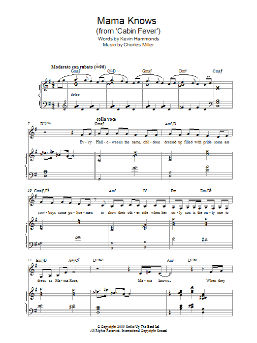 Charles Miller & Kevin Hammonds Mama Knows (from Cabin Fever) sheet music notes and chords arranged for Easy Piano
