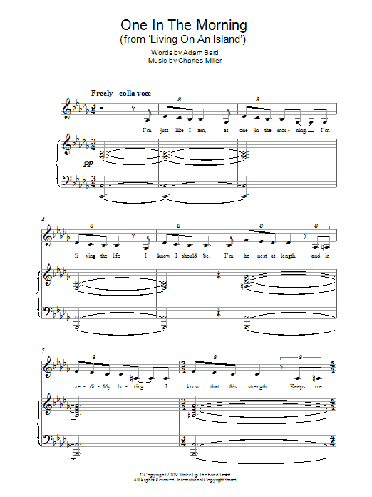 Charles Miller & Adam Bard One In The Morning (from Living On An Island) sheet music notes and chords arranged for Easy Piano