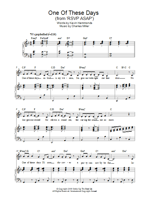 Charles Miller & Kevin Hammonds One Of These Days (from RSVP ASAP) sheet music notes and chords arranged for Easy Piano
