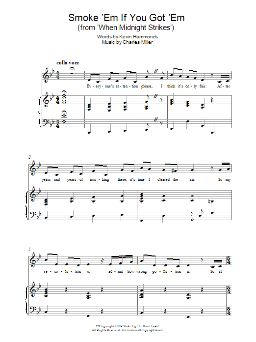 Charles Miller & Kevin Hammonds Smoke 'Em If You Got 'Em (from When Midnight Strikes) sheet music notes and chords arranged for Easy Piano