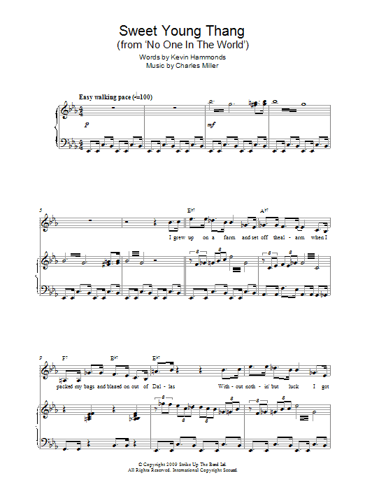Charles Miller & Kevin Hammonds Sweet Young Thang (from No One In The World) sheet music notes and chords arranged for Easy Piano
