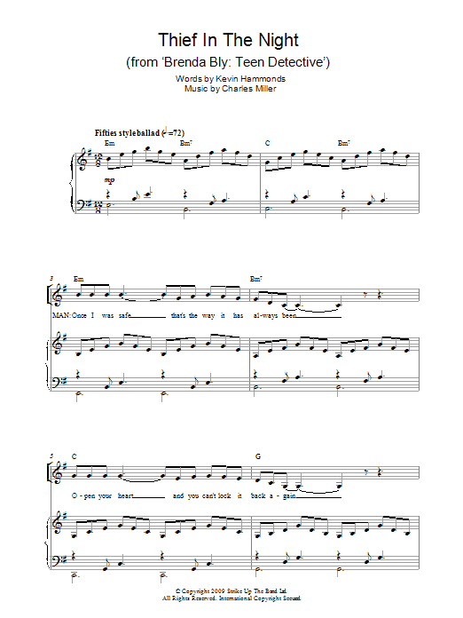 Charles Miller & Kevin Hammonds Thief In The Night (from Brenda Bly: Teen Detective) sheet music notes and chords arranged for Easy Piano