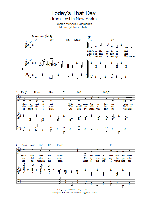 Charles Miller & Kevin Hammonds Today's That Day (from Lost In New York) sheet music notes and chords arranged for Easy Piano