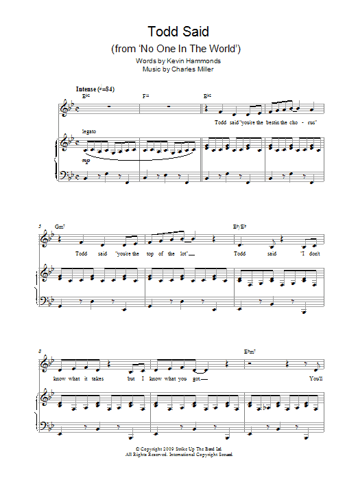 Charles Miller & Kevin Hammonds Todd Said (from No One In The World) sheet music notes and chords arranged for Easy Piano