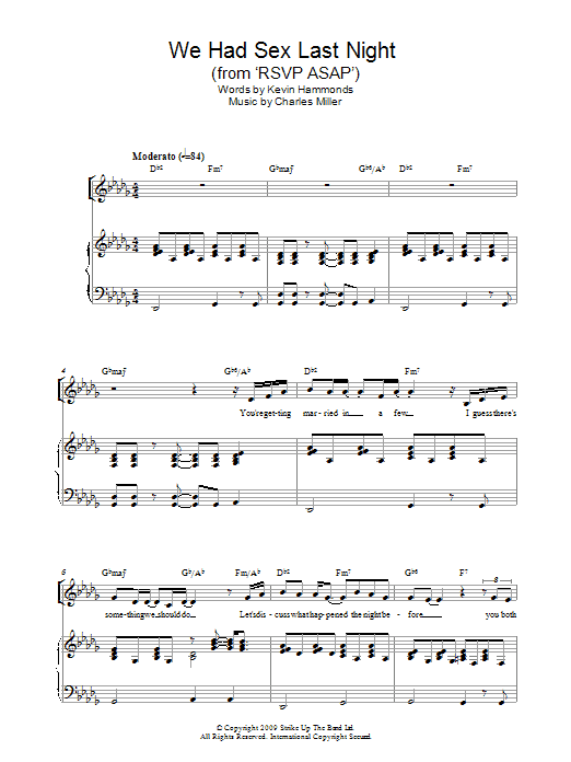 Charles Miller & Kevin Hammonds We Had Sex Last Night (from RSVP ASAP) sheet music notes and chords arranged for Easy Piano