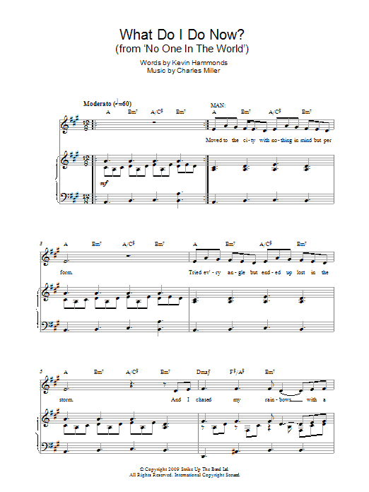 Charles Miller & Kevin Hammonds What Do I Do Now? (from No One In The World) sheet music notes and chords arranged for Easy Piano