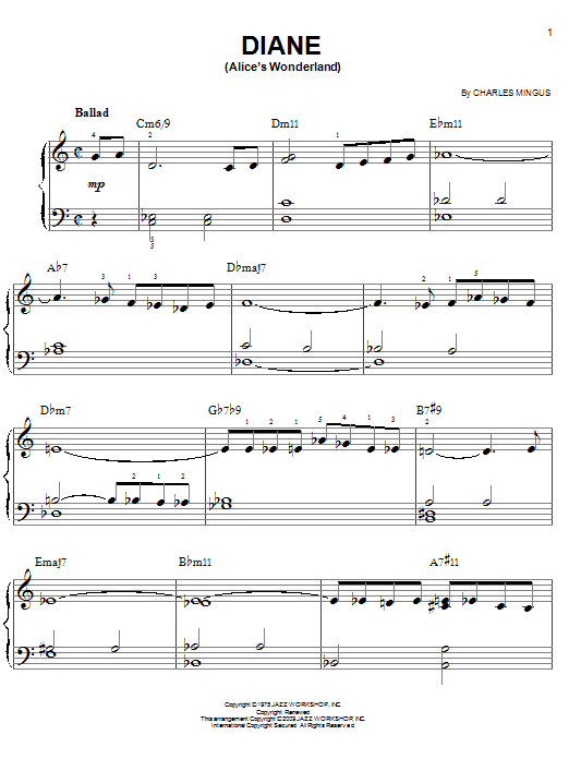 Charles Mingus Diane (Alice's Wonderland) sheet music notes and chords arranged for Easy Piano