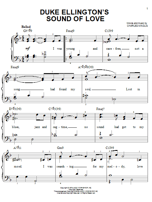 Charles Mingus Duke Ellington's Sound Of Love sheet music notes and chords arranged for Easy Piano
