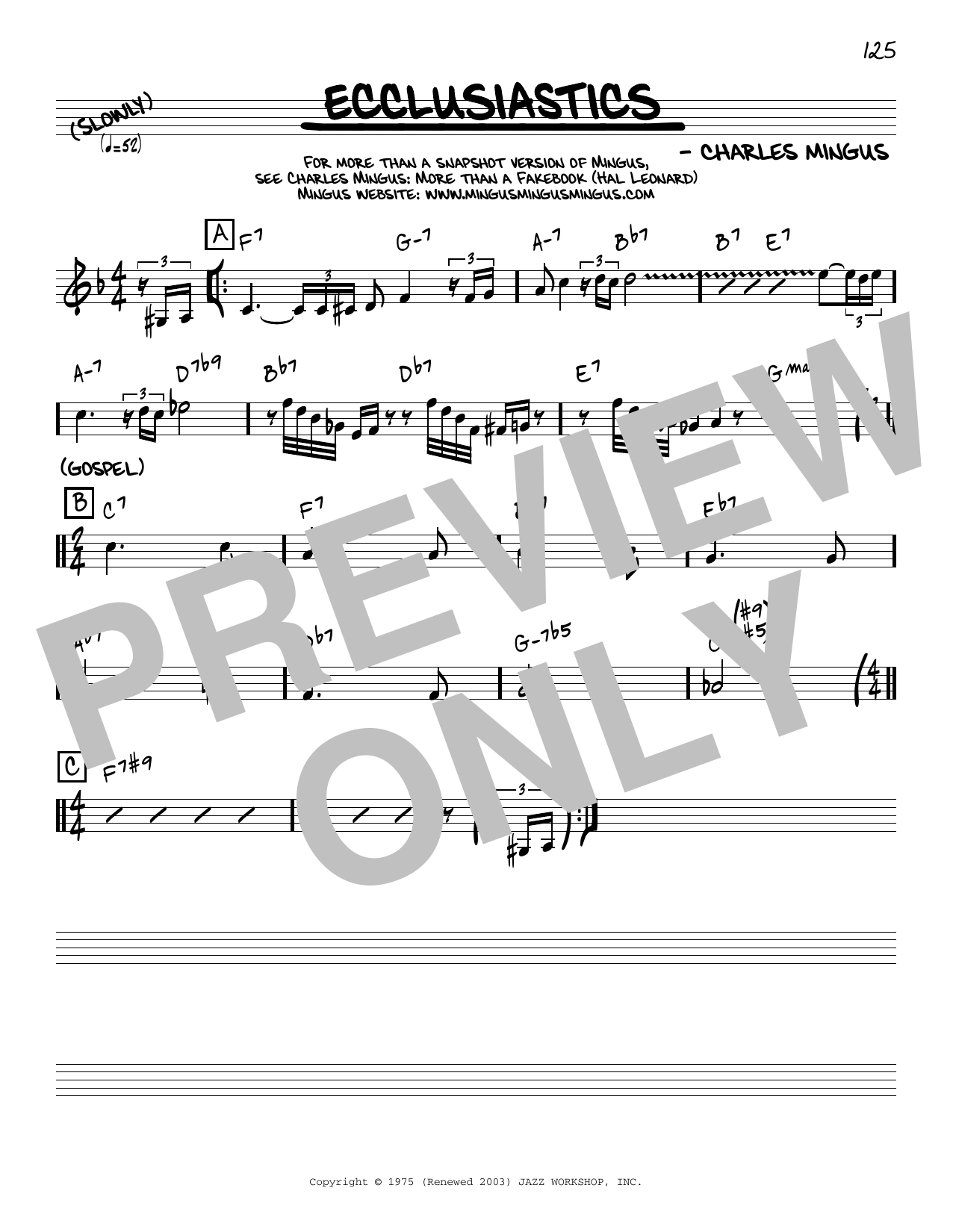 Charles Mingus Ecclusiastics [Reharmonized version] (arr. Jack Grassel) sheet music notes and chords arranged for Real Book – Melody & Chords